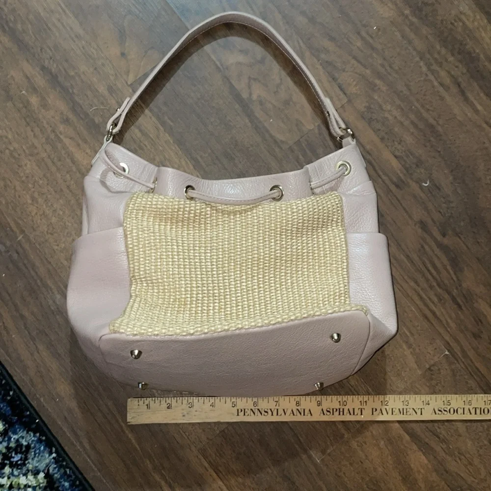 Unica Firenze Made In Italy Leather Raffia Panels Bucket Hobo Bag